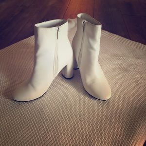 White heeled booties